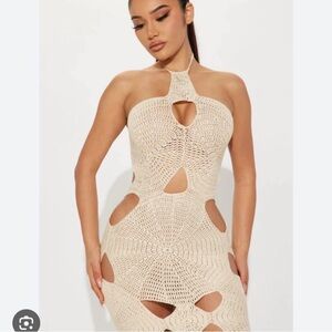 Fashion Nova Cream Crochet Midi Dress